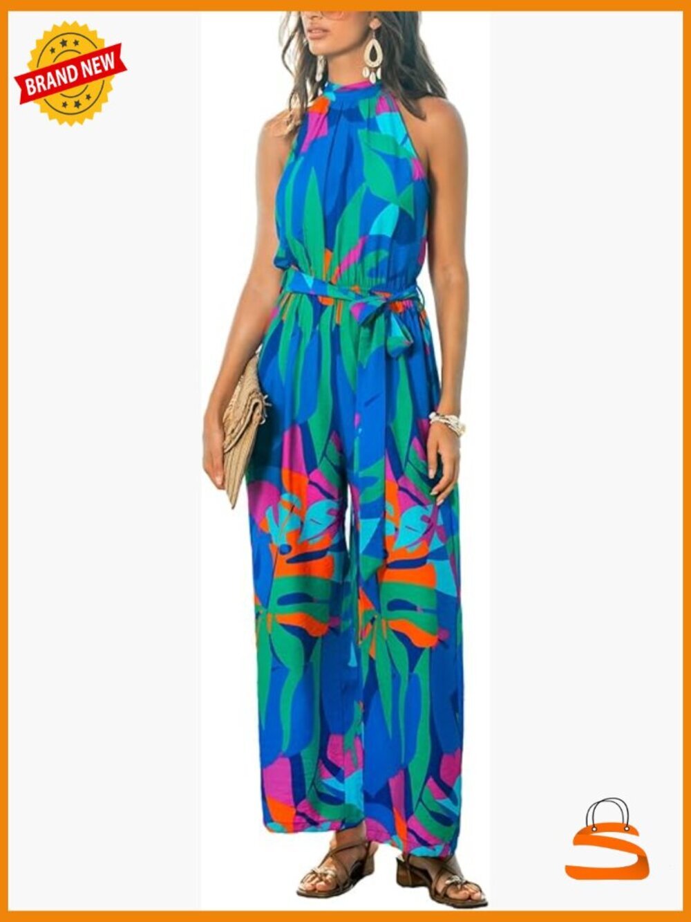 High Neck Waist Tie Wide Leg Sleeveless Jumpsuit